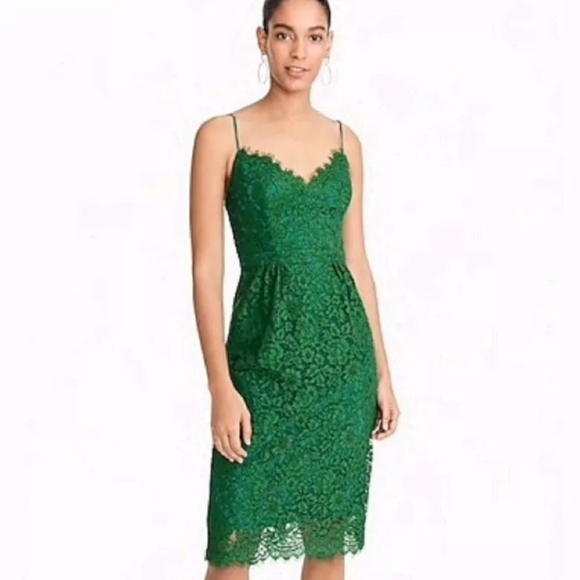 J. Crew Dresses & Skirts - NWT J.Crew Spaghetti strap Lace Dress Forest Green Fall Party Wedding Size 4